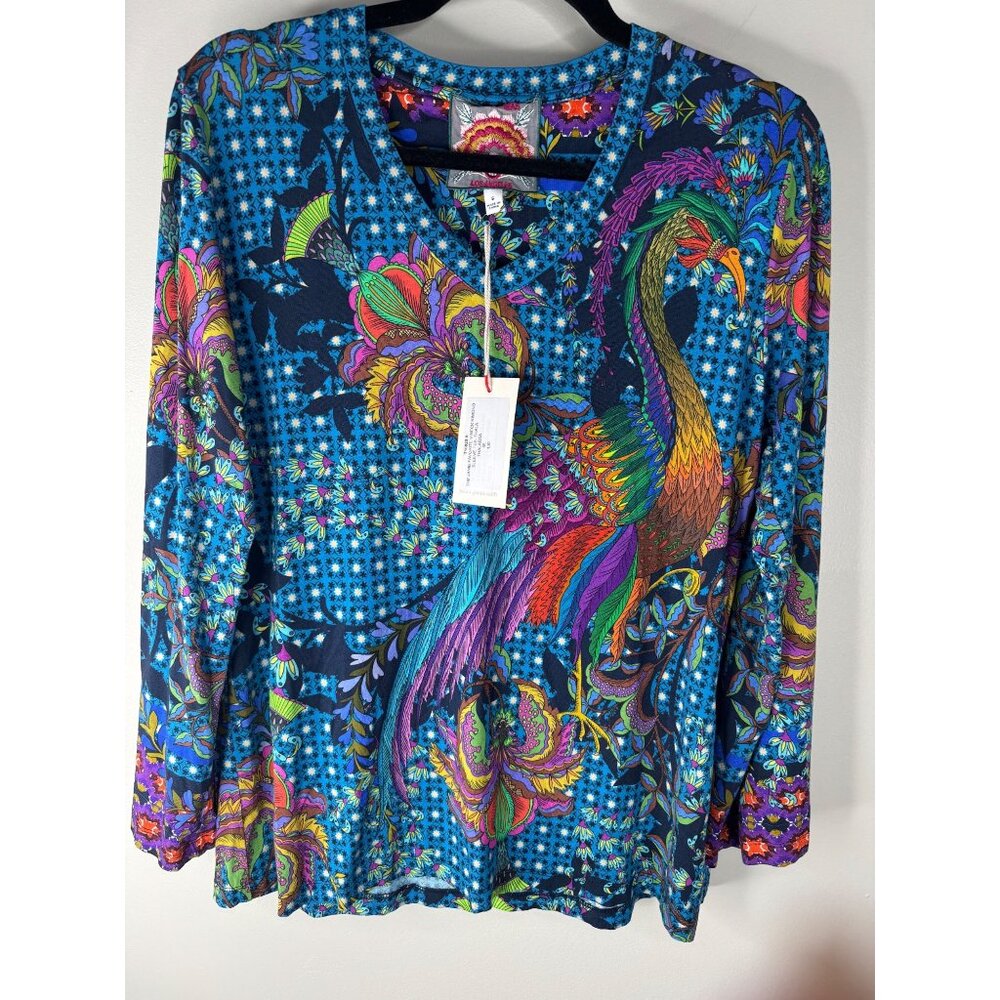 Johnny Was Janie Favorite Thalassa Kimono Peacock Shirt Blue Top Size S NWT - Picture 3 of 6